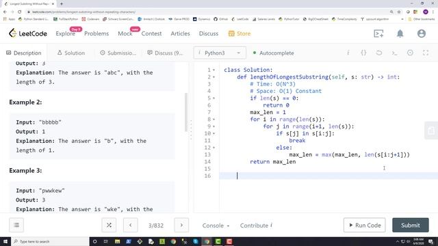 LeetCode #3 - Longest Substring Without Repeating Characters | Amazon Interview Question | Python смотреть онлайн
