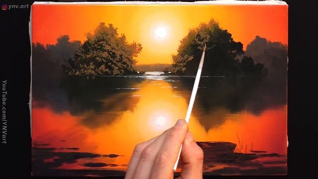Acrylic Landscape Painting - Summer Sunset / Easy Art / Пейзаж акрилом. Урок рисования. Живопись смотреть онлайн