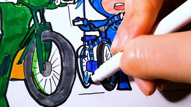 PJ MASKS Coloring Memorable Scene Pages | How to Draw and Color PJ Masks | PJ Masks on Bicyle смотреть онлайн