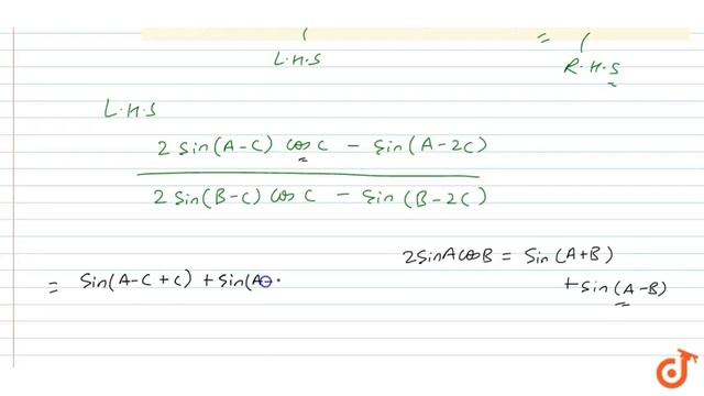 `(2 sin (A-C) cos C- sin (A -2C)) /(2 sin (B-C) cos C -sin (B -2C) ) =sinA/sinB` смотреть онлайн