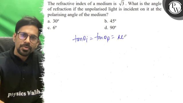 The refractive index of a medium is √(3). What is the angle of refraction if the unpolarised ligh.. смотреть онлайн