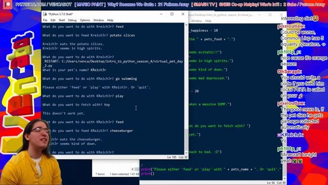 [Python Basics for Newbies] Reviewing the ESSENTIALS. Our virtual pet poops and plays fetch! [S4E2] смотреть онлайн