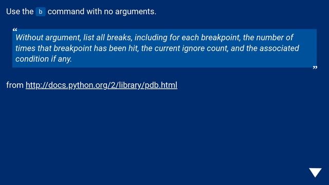 show all breakpoints when debug a python code with pdb смотреть онлайн