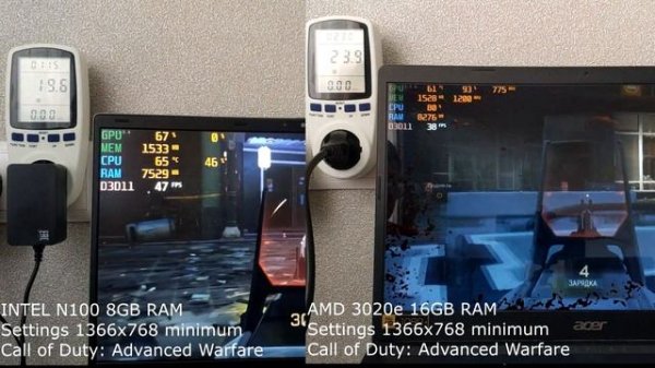 INTEL N100 8gb ram vs AMD 3020e 16gb ram GAMING TEST + энергопотребление ноутбуков!