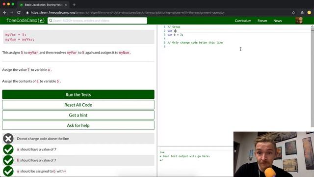 Storing Values with the Assignment Operator - Free Code Camp смотреть онлайн