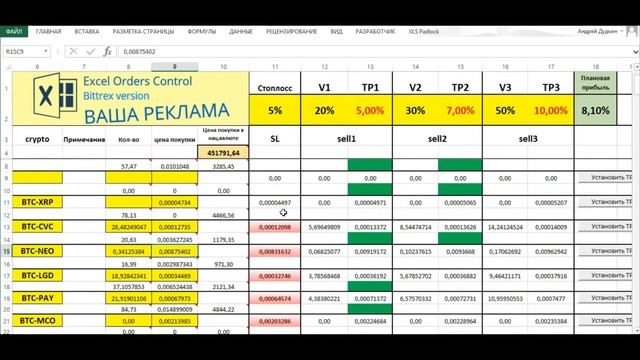 Отправка ордеров на биржу с помощью Excel Orders Control смотреть онлайн