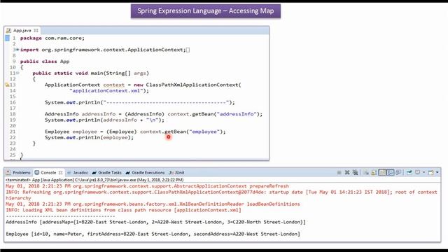 Spring Expression Language (SpEL) – Accessing Map with XML Configuration | Spring Tutorial смотреть онлайн