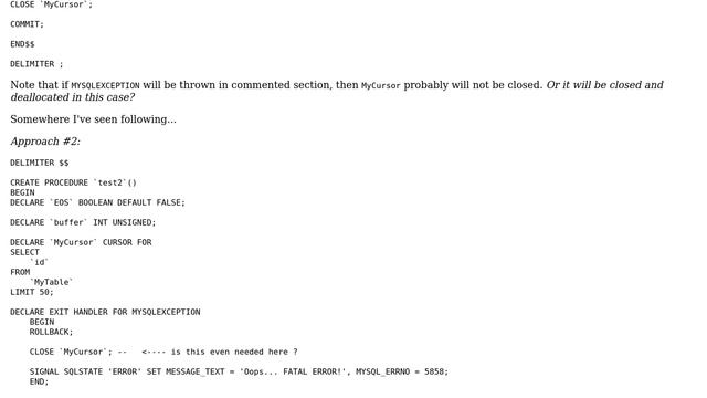 Databases: Does MySQL close cursor if stored procedure encounters an exception? смотреть онлайн