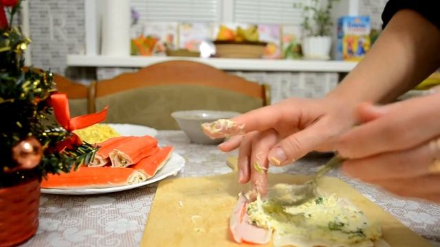 Вкусные рулетики из крабовых палочек /Ольга Журавлева/ смотреть онлайн