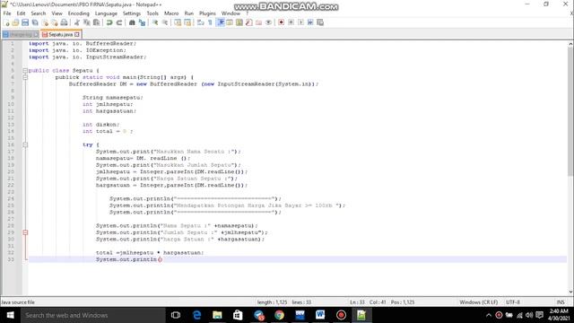 Tutorial Input Data Diskon Sepatu Menggunakan Java pada text editor Notepad++ смотреть онлайн