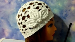 Летняя шапочка крючком. Ажурная шапочка для начинающих.