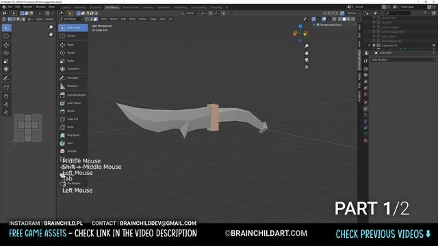 (BRAINCHILDART Armory #14) LOWPOLY Fantasy DAGGER In Blender 2.90 (1/2) Blender Speed Modeling