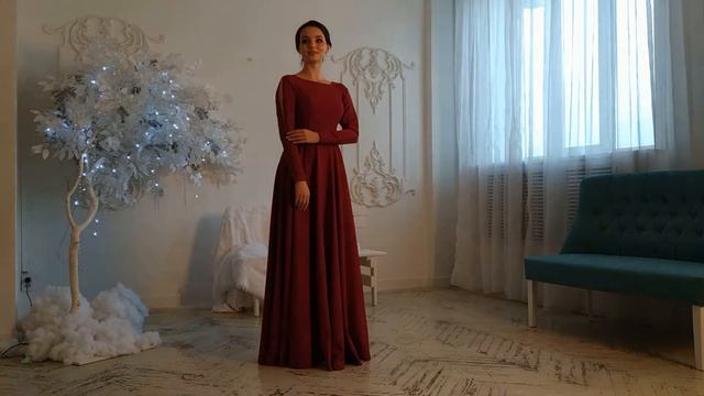 Красное платье в пол с длинными рукавами смотреть онлайн