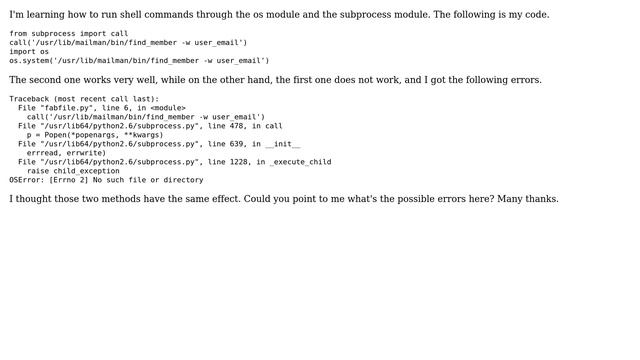 run shell commands through os module and subprocess module, one works and the other one does not... смотреть онлайн
