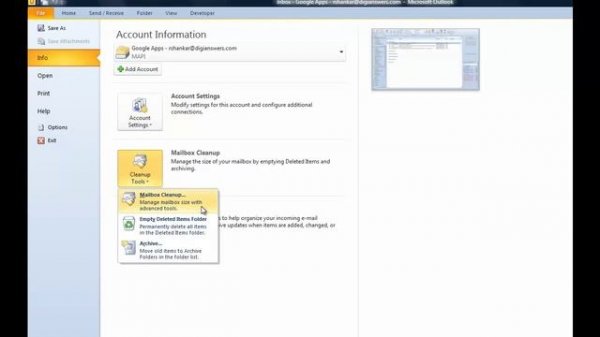 How to find mailbox size in Outlook 2010