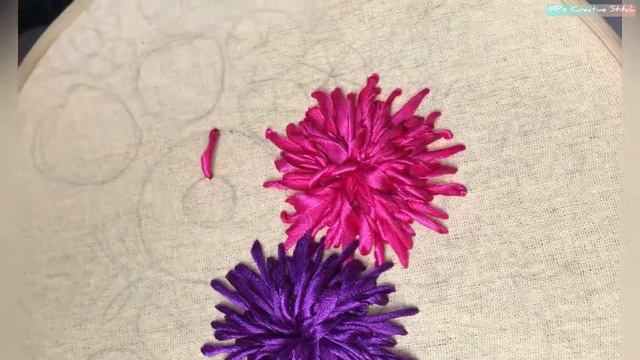 Ribbon embroidery - Chrysanthemum flower embroidery - Tutorial смотреть онлайн