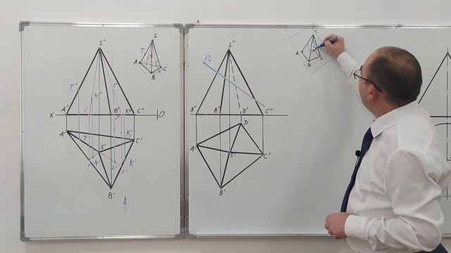 Построение линии пересечения поверхности пирамиды с проецирующей плоскостью смотреть онлайн