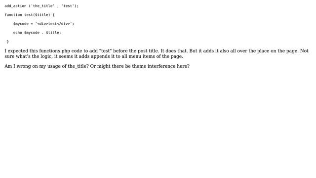 Wordpress: Adding code before post title with the_title produces weird results смотреть онлайн