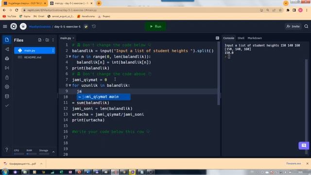 5.2 #Python, For loop qoidasi bo'yicha amaliy mashq (o'rtacha qiymatni aniqlash) смотреть онлайн