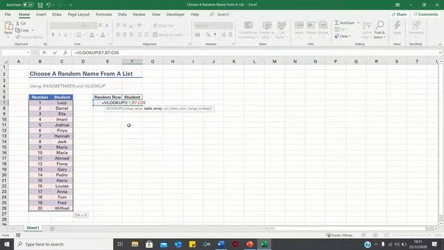 Choose A Random Name From A List In Excel – Using RANDBETWEEN And VLOOKUP смотреть онлайн