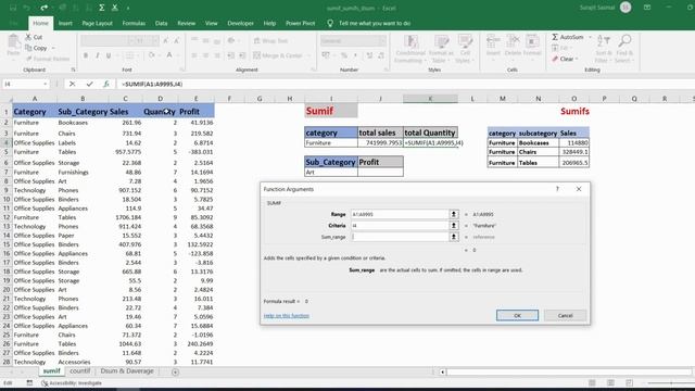 Ms Excel - Sum , sumif , sumifs , Countif , Dsum , DAverage functions смотреть онлайн