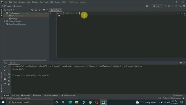Hello World Program In Python Using Pycharm смотреть онлайн