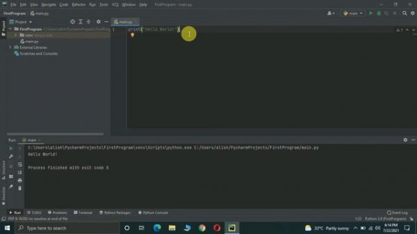 Hello World Program In Python Using Pycharm
