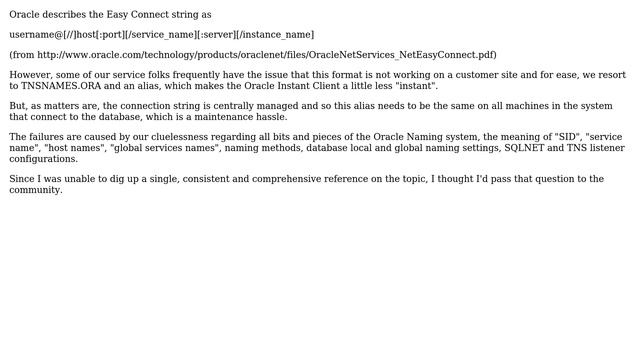 What is the bullet-proof way to specify the Easy Connect string for Oracle? смотреть онлайн