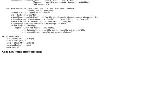 GIS: Unable to load PostGIS vector layer into QGIS using python cookbook recipe смотреть онлайн