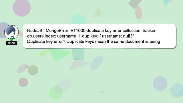NodeJS : MongoError: E11000 duplicate key error collection: tracker-db.users index: username_1 dup смотреть онлайн