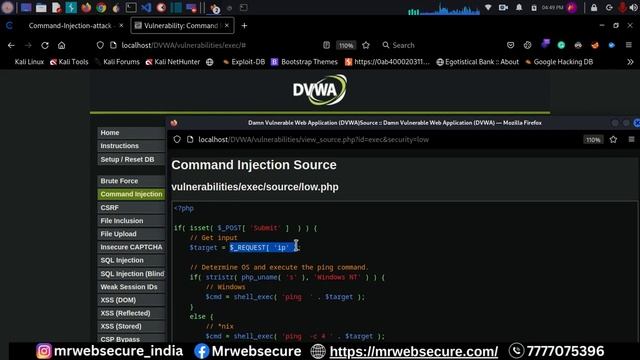 Command Injection Vulnerability DVWA Code (Low, Medium) Bypass web application security restriction смотреть онлайн