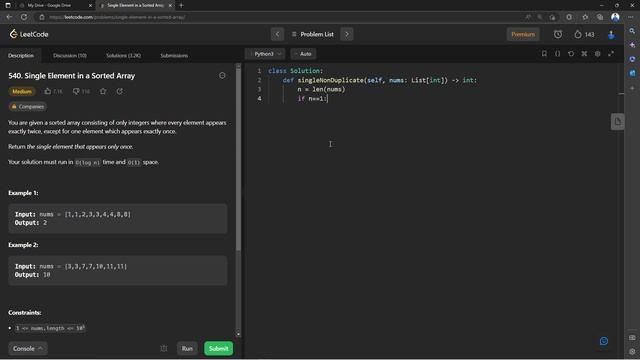Single Element in a Sorted Array || Q. 540 || Python || C++ || Java || LeetCode Daily Challenges смотреть онлайн
