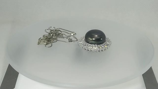 Кулон на цепочке с натуральным речным культивированным черным жемчугом 12.5 мм Серебро 925 смотреть онлайн