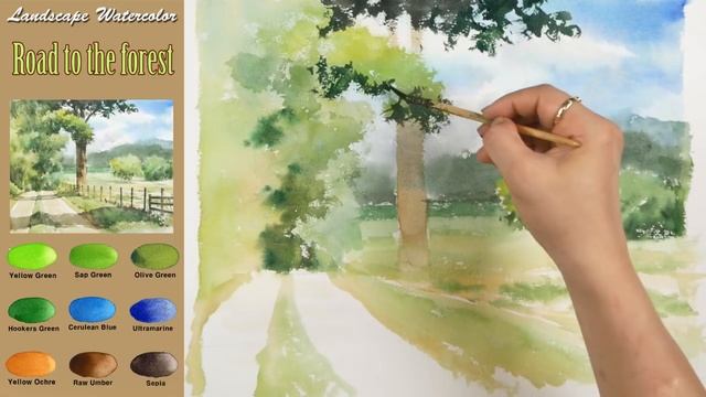 Without Sketch Landscape Watercolor - Road to the forest (Arches rough) NAMIL ART смотреть онлайн