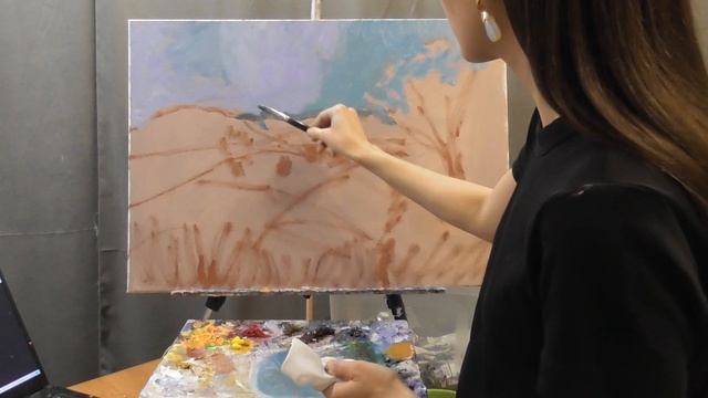 Живопись маслом для начинающих, пейзаж маслом, художник Фания Сахарова, картина в стиле Эрин Хэнсон смотреть онлайн