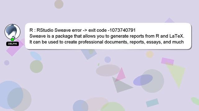 R : RStudio Sweave error - exit code -1073740791 смотреть онлайн