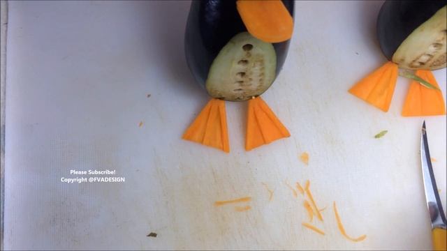 Gorgeous Art On The Eggplant Penguins Table Carving Garnish – How To Make Eggplant Penguins Design.
