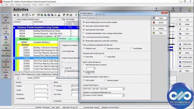 Primavera P6 Tutorials : Chapter - 4.4.6 : Scheduling Projects in Primavera P6 || dptutorials смотреть онлайн