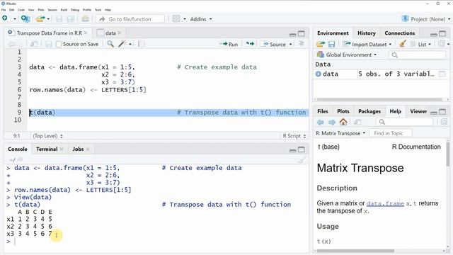 Transpose Data Frame in R (Example) | Rotate Matrix & Table with t Function | Numeric Row & Column смотреть онлайн