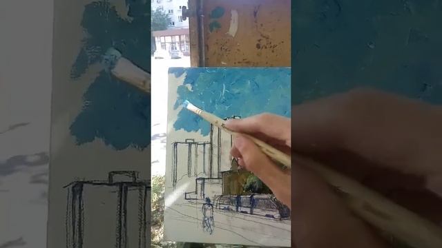 В процессе работы над картиной. Живопись неба. Холст на подрамнике, масло. Художник Смотрин Андрей смотреть онлайн
