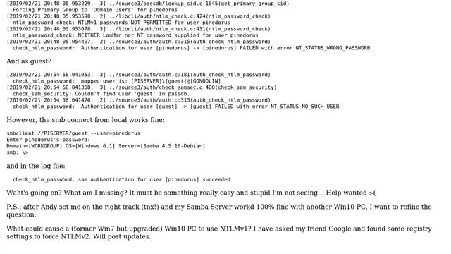 Win 10 connecting to SAMBA on raspbian gives "wrong password" смотреть онлайн