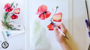 ЦВЕТЫ АКВАРЕЛЬЮ для начинающих / Подробный урок - «Красные маки».