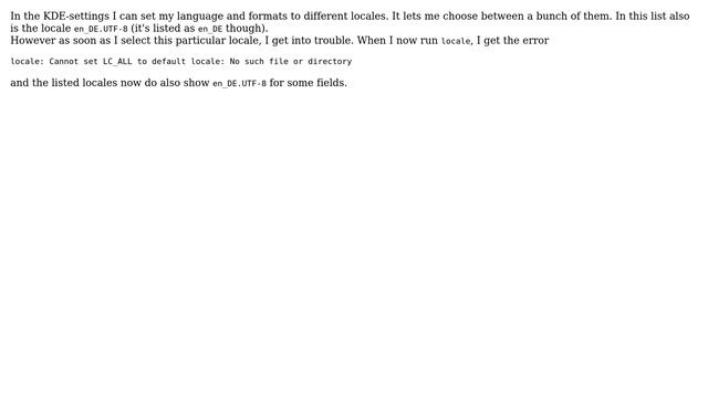 KDE settings + locale - Cannot set LC_ALL to default locale: No such file or directory смотреть онлайн