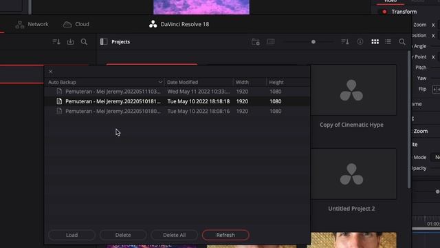 How to recover a project back-up in Davinci Resolve? смотреть онлайн