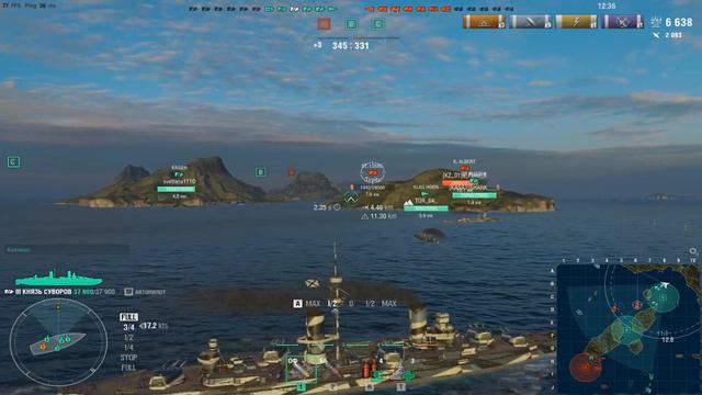 Линкор Князь Суворов.Морской бой-12.Игра World Of Warships смотреть онлайн