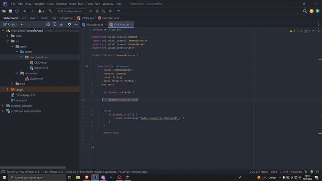 KOMUT YAPIMI VE OYUNCUNUN CANINI YENİLEME! | minecraft plugin kodlama (Kotlin #3) смотреть онлайн