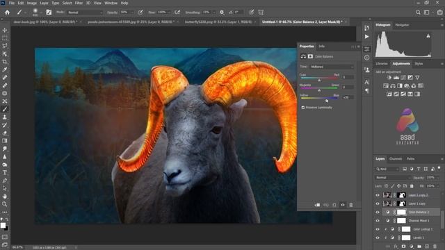 Glowing Effect Fantasy Lightening Deer Horn Photoshop CC Tutorial 2021 смотреть онлайн