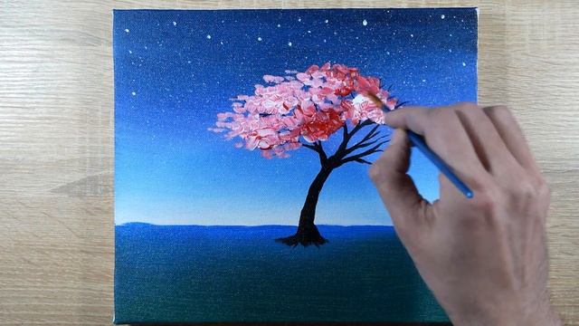 Girl Under the Cherry Blossom Tree | Cotton Swabs Painting Technique for Beginners смотреть онлайн