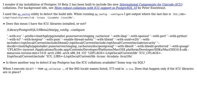 Was my Postgres cluster built with the ICU libraries available for Postgres 10 and later? смотреть онлайн