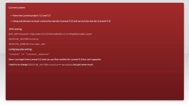 Share auth sessions across sub domains with multiple Laravel 5 project смотреть онлайн